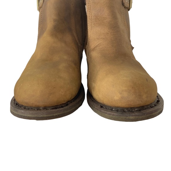 Caterpillar Brown Leather Work Boots Waterproof Moto Engineer Chunky Heel FLAW - Picture 3 of 14